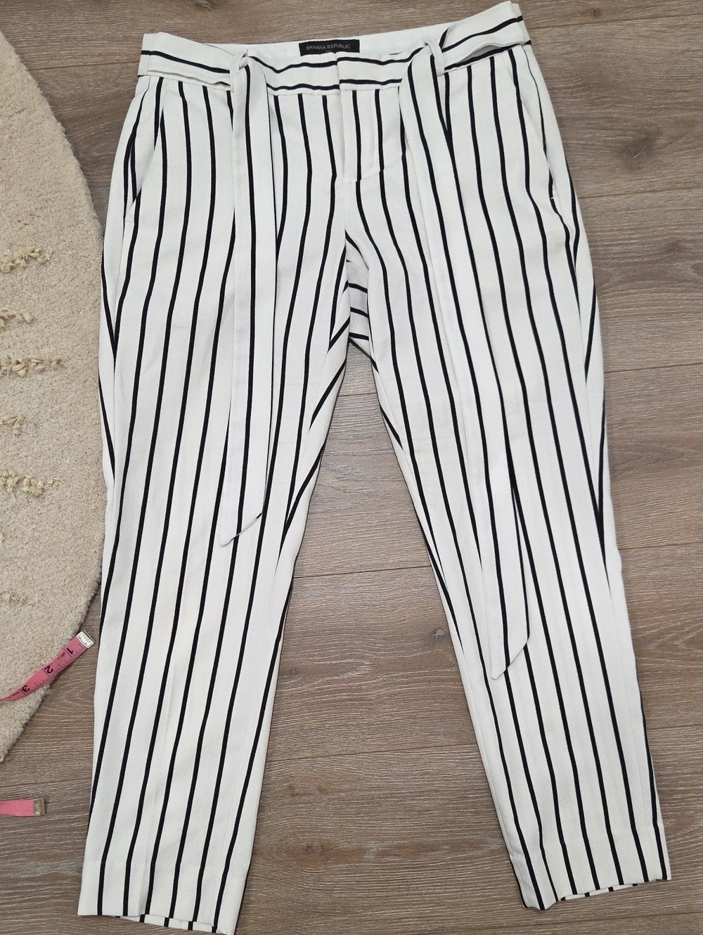 Banana Republic Avery White and Black Striped Waistband Trousers